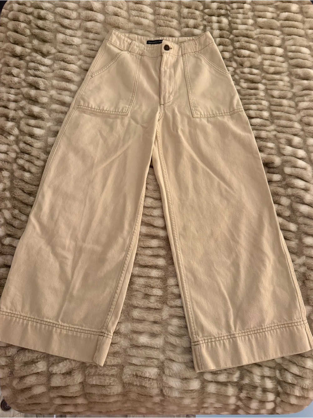 Abercrombie & Fitch Cream Wide-Leg Cotton Pants Size xs EUC